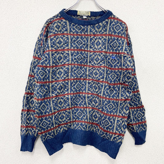 ～90s　Robe di Kappa　カッパ　ウールニットセーター　ヴィンテージ　総柄　紺　ネイビー　40サイズ