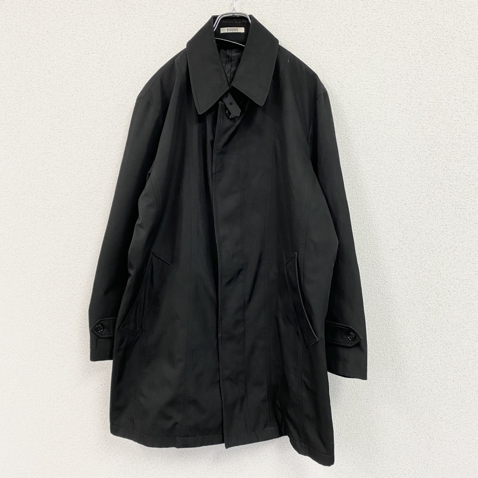 KANSAI YAMAMOTO HOMME　ヤマモトカンサイ　ステンカラーコート　比翼仕立て　黒　ブラック