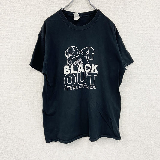 GILDAN　ギルダン　半袖プリントアニマルTシャツ　BLACK OUT　ロボット　英字プリント　黒　ブラック　Lサイズ