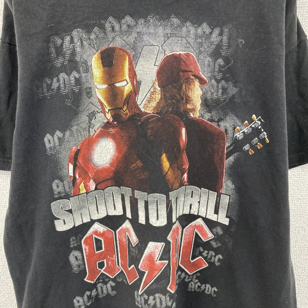 AC/DC　アイアンマン2　IRON MAN　半袖映画プリントTシャツ　バンドT　キャラクターT　黒　ブラック　Lサイズ