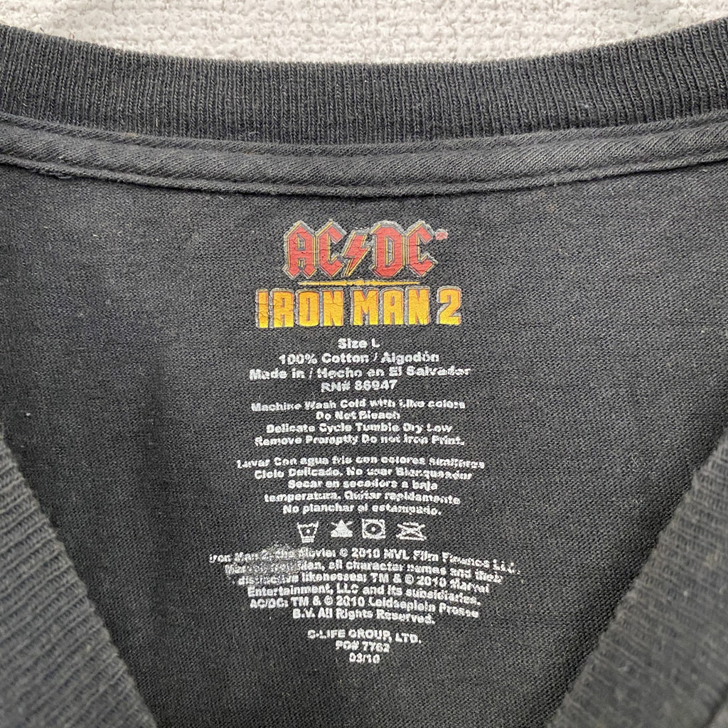 AC/DC　アイアンマン2　IRON MAN　半袖映画プリントTシャツ　バンドT　キャラクターT　黒　ブラック　Lサイズ