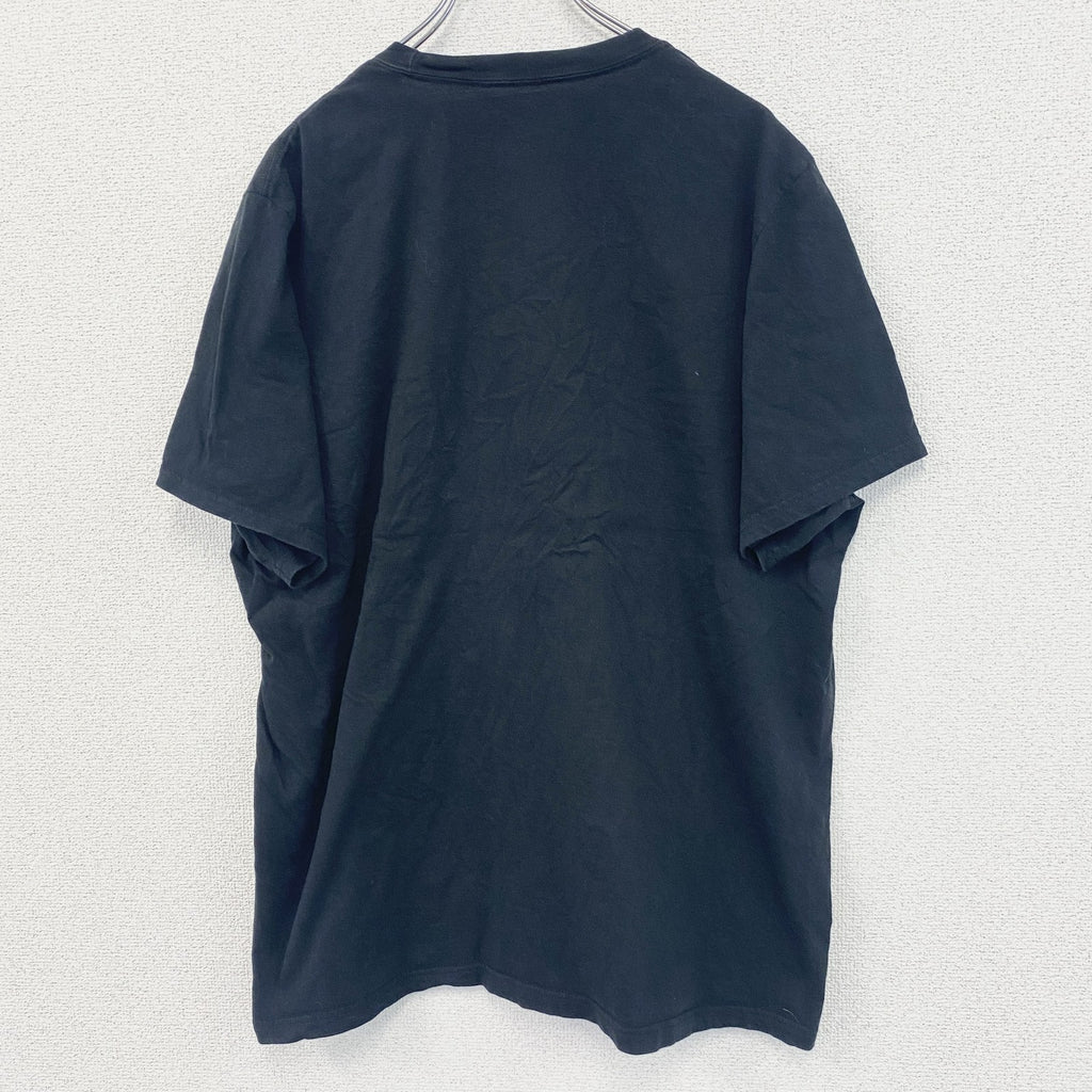 古着 used　adidas アディダス　半袖プリントTシャツ　スリー ストライプ　カジュアル　クルーネック　黒　XLサイズ