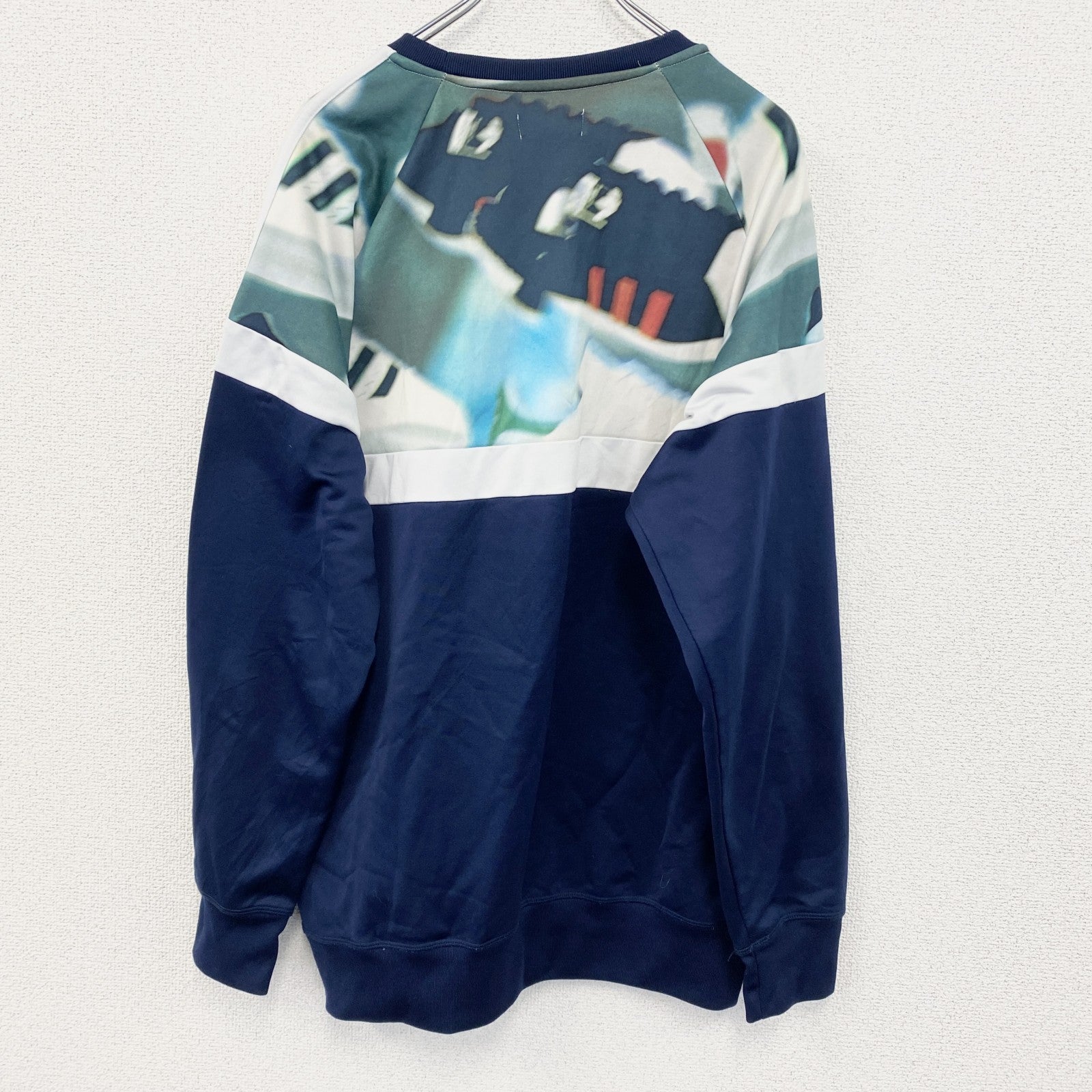古着 used　adidas　アディダス　グラフィックプリントトレーナー　スーパースター　カジュアルデザイン　レトロ　青　Lサイズ