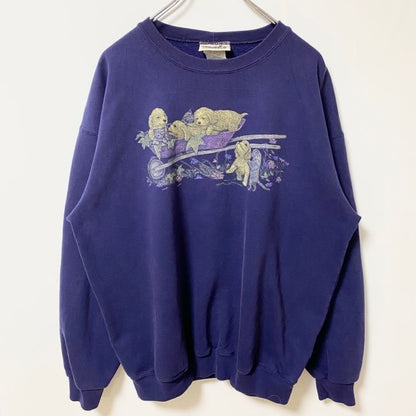 古着 used　90s　NORTHERN REFLECTIONS　長袖アニマルプリントスウェット　トレーナー　犬　猫　Lサイズ