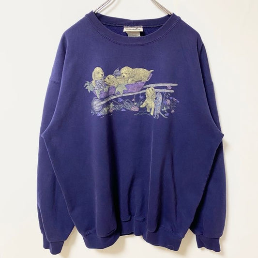 古着 used　90s　NORTHERN REFLECTIONS　長袖アニマルプリントスウェット　トレーナー　犬　猫　Lサイズ