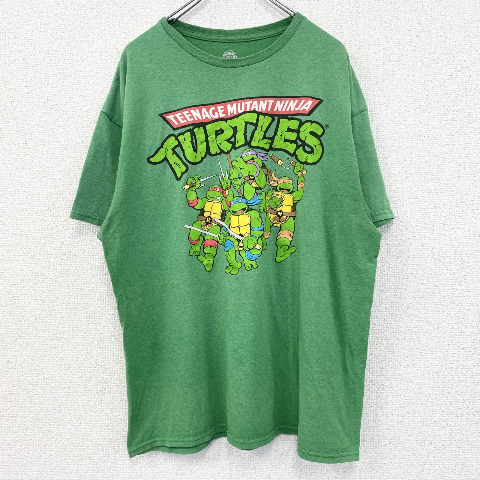 古着 used　アイドル忍者タートルズ　半袖オリジナルアニメプリントTシャツ　カジュアルデザイン　クルーネック　緑　XLサイズ