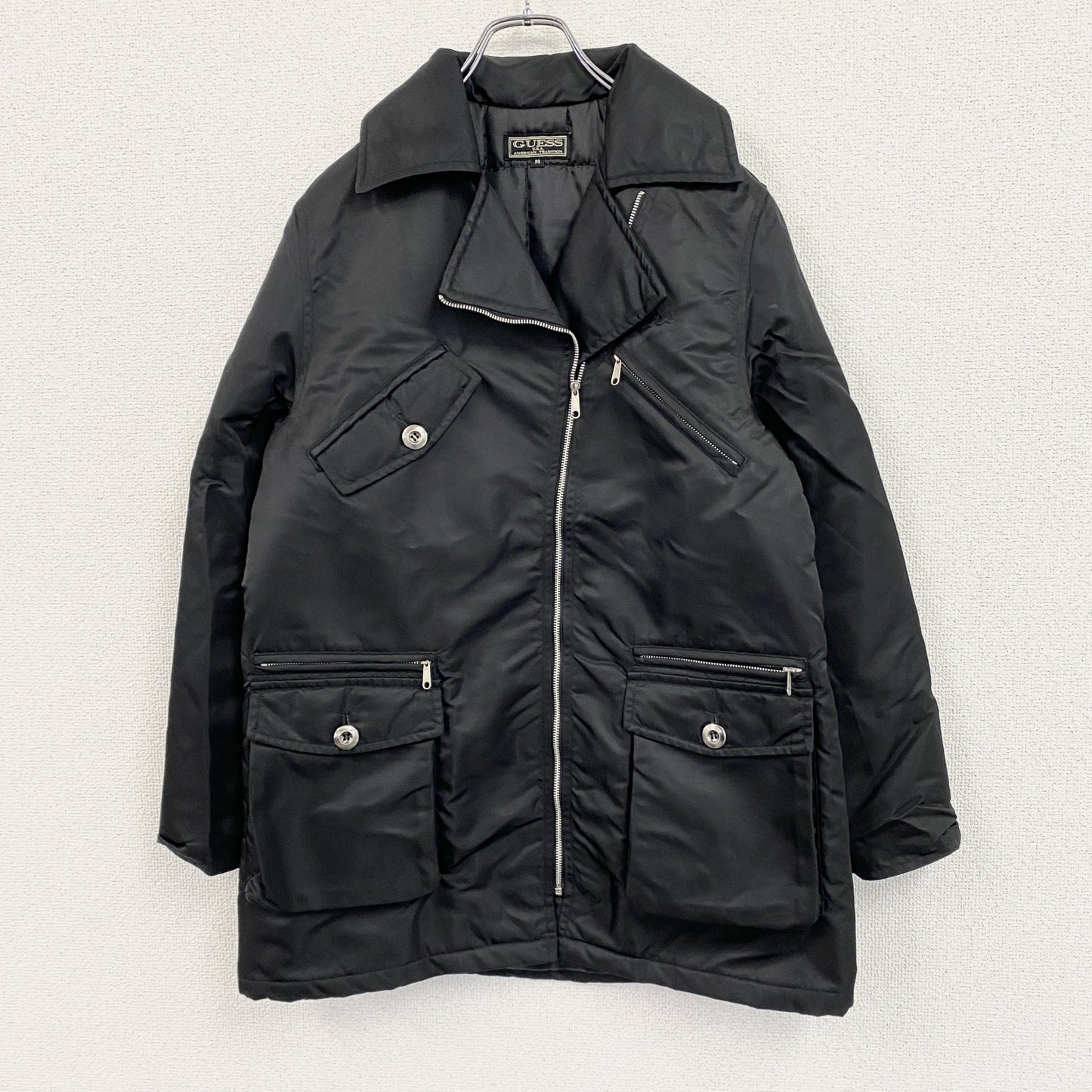 GUESS U.S.A　ゲスユーエスエー　ナイロンダブルライダースジャケット　中綿入り　黒　ブラック　Mサイズ
