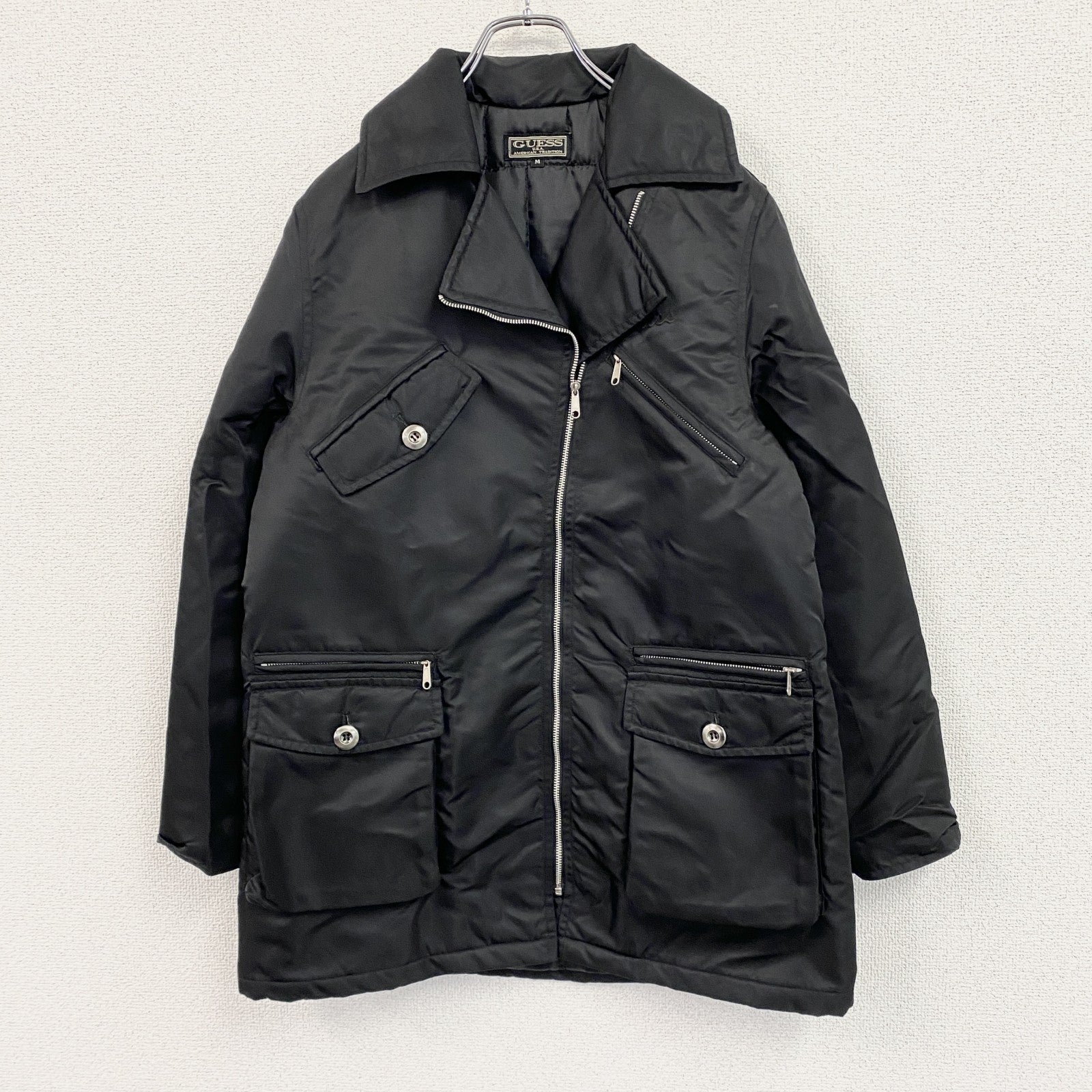 GUESS U.S.A　ゲスユーエスエー　ナイロンダブルライダースジャケット　中綿入り　黒　ブラック　Mサイズ