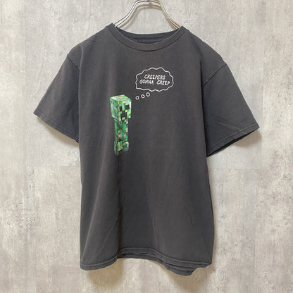 古着 used　MINECRAFT マインクラフト　半袖ゲームプリントTシャツ　黒　ブラック　クリーパー　キャラクター　レトロ