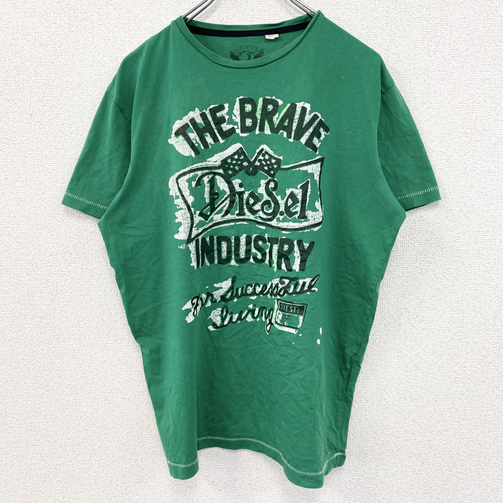 古着 used　DIESEL ディーゼル　半袖プリントTシャツ　カジュアル　シングルステッチ　クルーネック　緑　XLサイズ