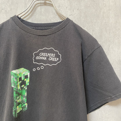 古着 used　MINECRAFT マインクラフト　半袖ゲームプリントTシャツ　黒　ブラック　クリーパー　キャラクター　レトロ