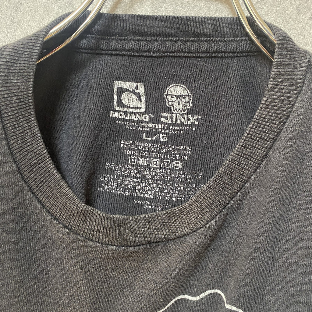 古着 used　MINECRAFT マインクラフト　半袖ゲームプリントTシャツ　黒　ブラック　クリーパー　キャラクター　レトロ
