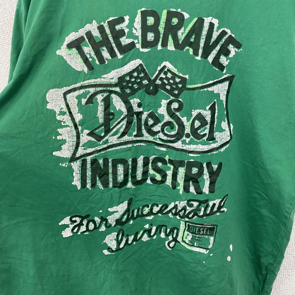 古着 used　DIESEL ディーゼル　半袖プリントTシャツ　カジュアル　シングルステッチ　クルーネック　緑　XLサイズ