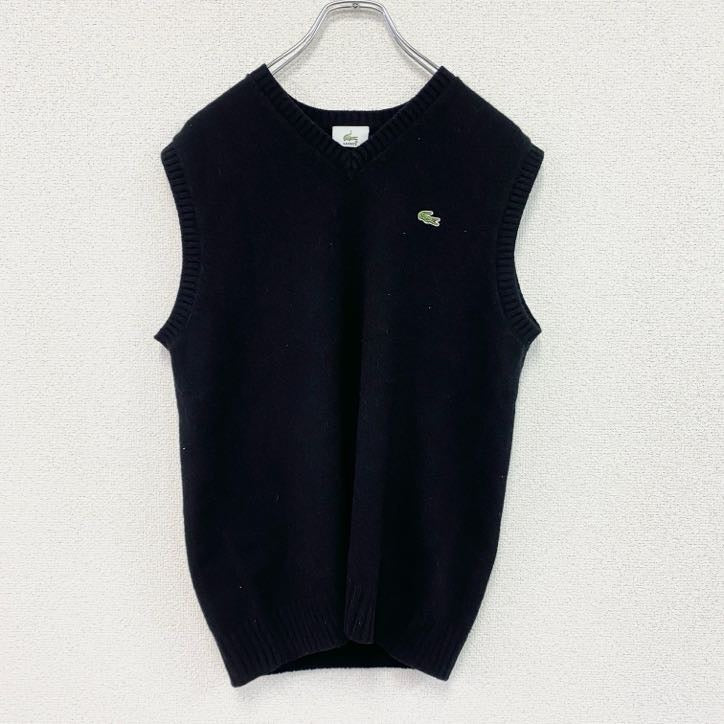 LACOSTE　ラコステ　ニットベスト　刺繡ロゴ　黒　ブラック　3サイズ