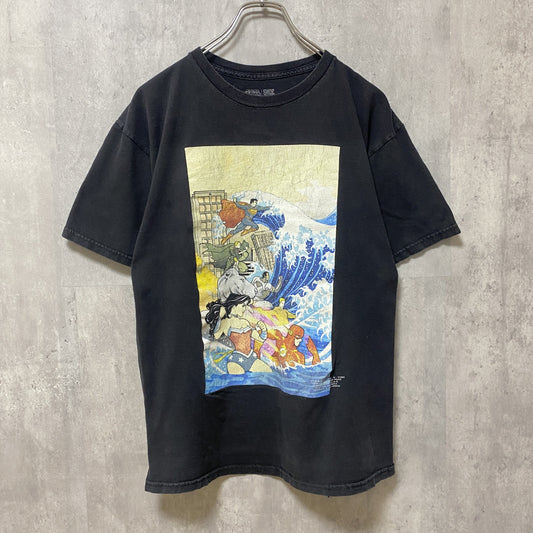 古着 used　JUSTICELEAGUE ジャスティスリーグ　半袖プリントTシャツ　黒　DCコミックス　アメコミ　浮世絵