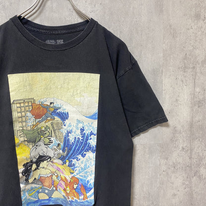 古着 used　JUSTICELEAGUE ジャスティスリーグ　半袖プリントTシャツ　黒　DCコミックス　アメコミ　浮世絵
