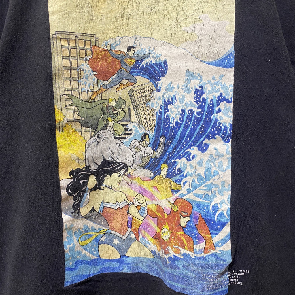 古着 used　JUSTICELEAGUE ジャスティスリーグ　半袖プリントTシャツ　黒　DCコミックス　アメコミ　浮世絵