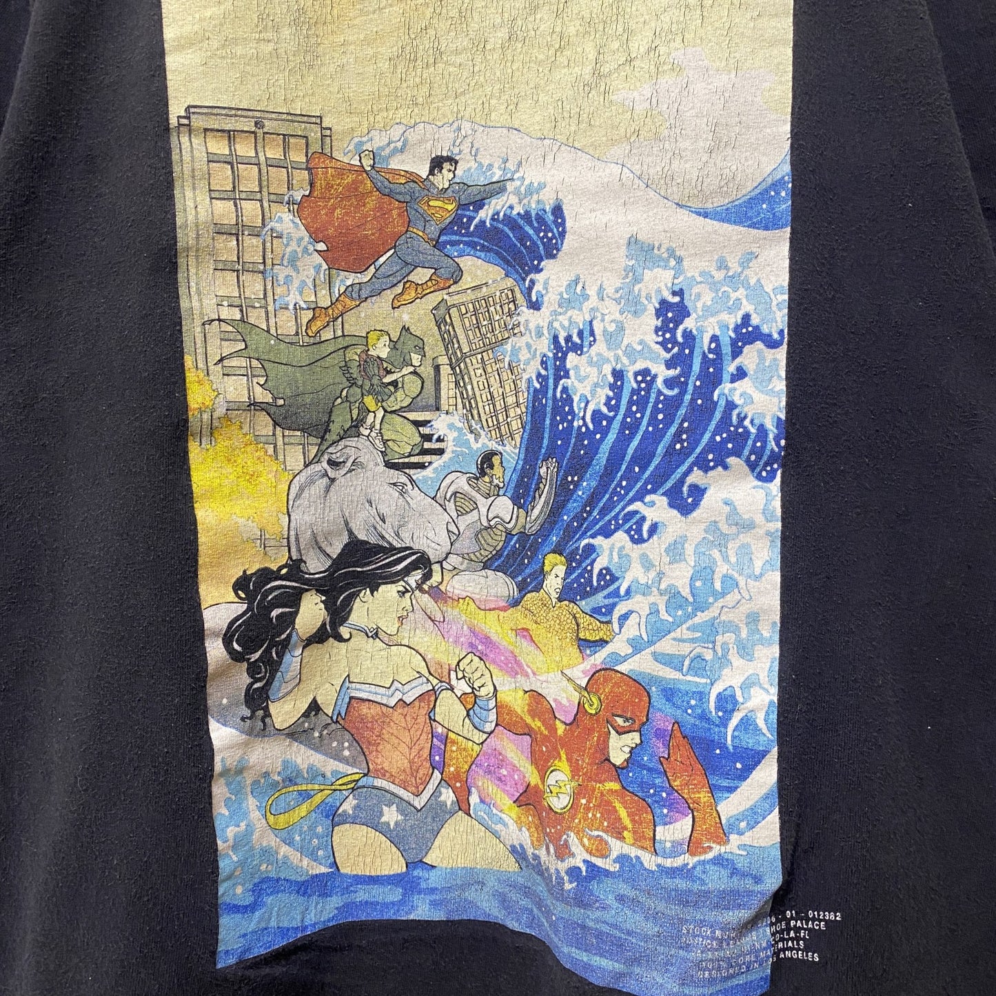 古着 used　JUSTICELEAGUE ジャスティスリーグ　半袖プリントTシャツ　黒　DCコミックス　アメコミ　浮世絵