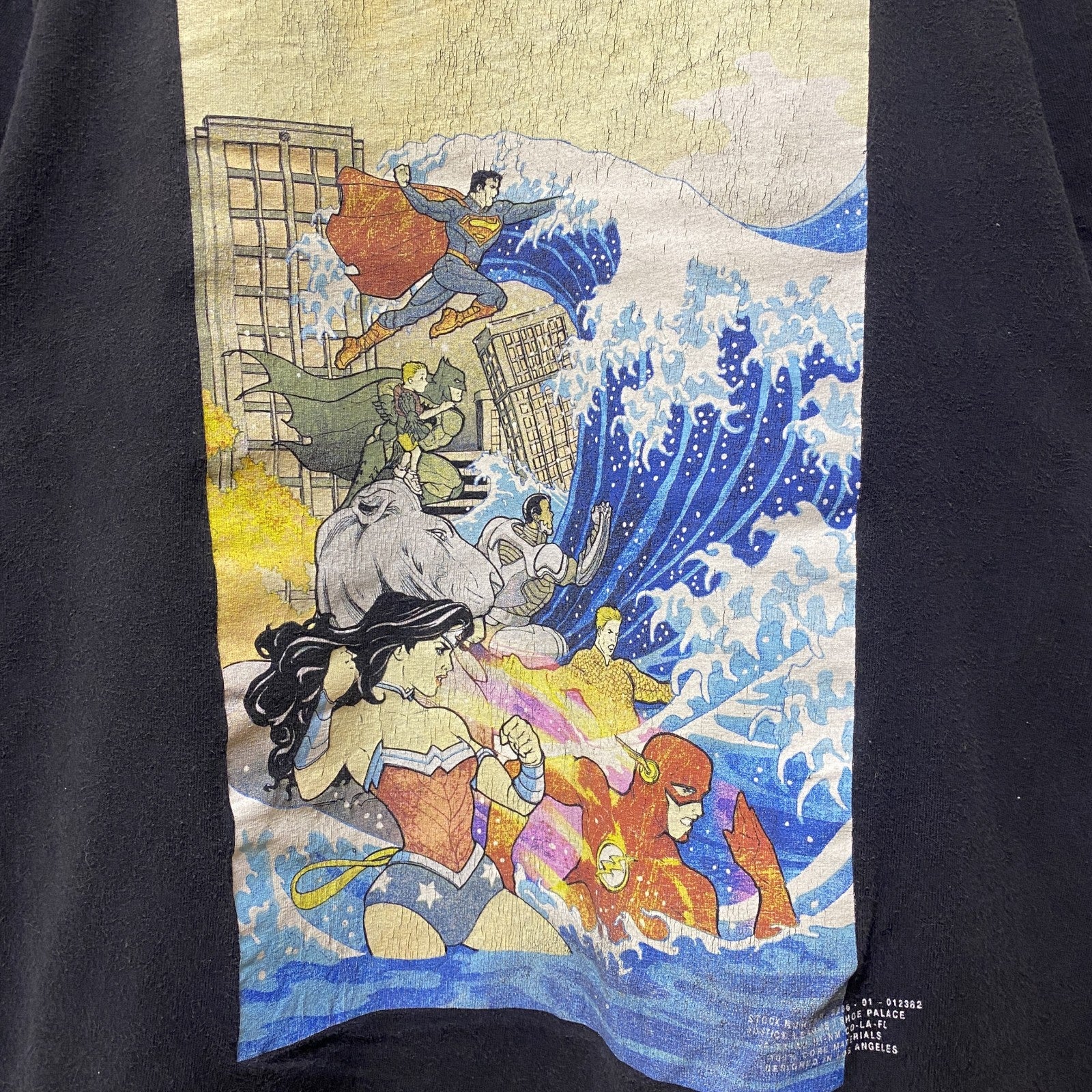 古着 used　JUSTICELEAGUE ジャスティスリーグ　半袖プリントTシャツ　黒　DCコミックス　アメコミ　浮世絵