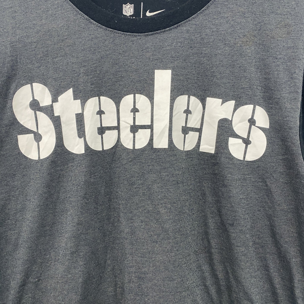 古着 used　NIKE ナイキ　半袖プリントTシャツ　カジュアル　バイカラー　Steelers　黒　グレー　レトロ　Sサイズ