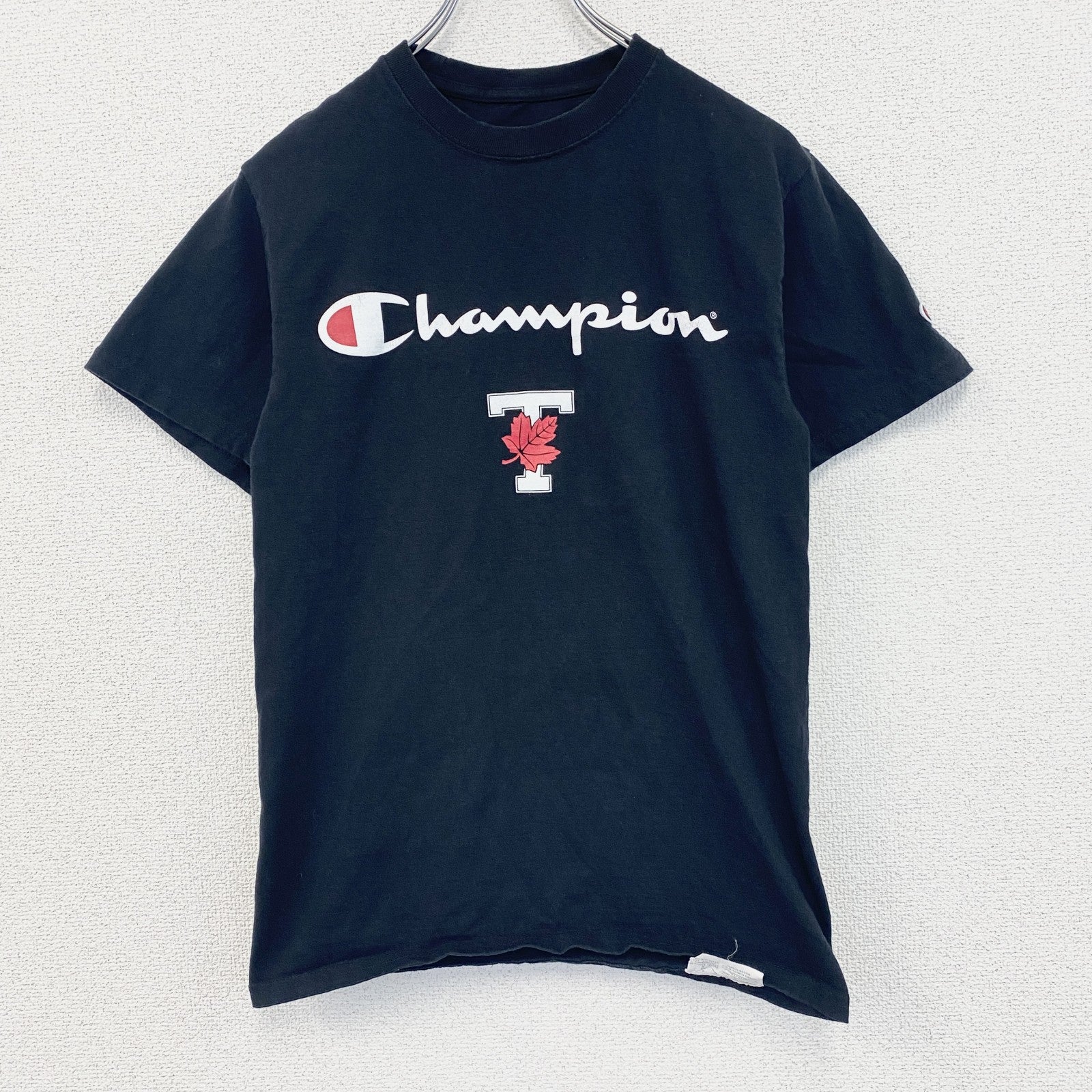 champion　チャンピオン　半袖プリントTシャツ　デカロゴ　刺繍ロゴ　クルーネック　黒　ブラック　Sサイズ