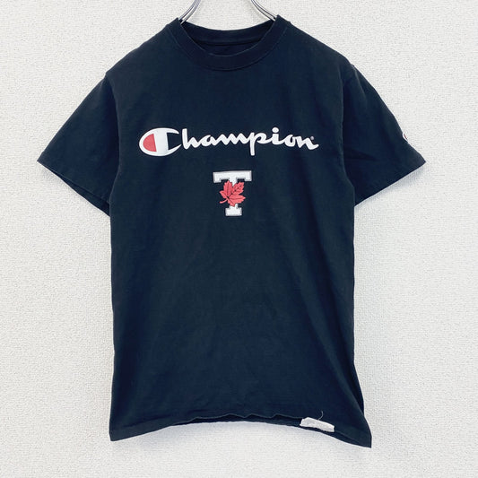champion　チャンピオン　半袖プリントTシャツ　デカロゴ　刺繍ロゴ　クルーネック　黒　ブラック　Sサイズ