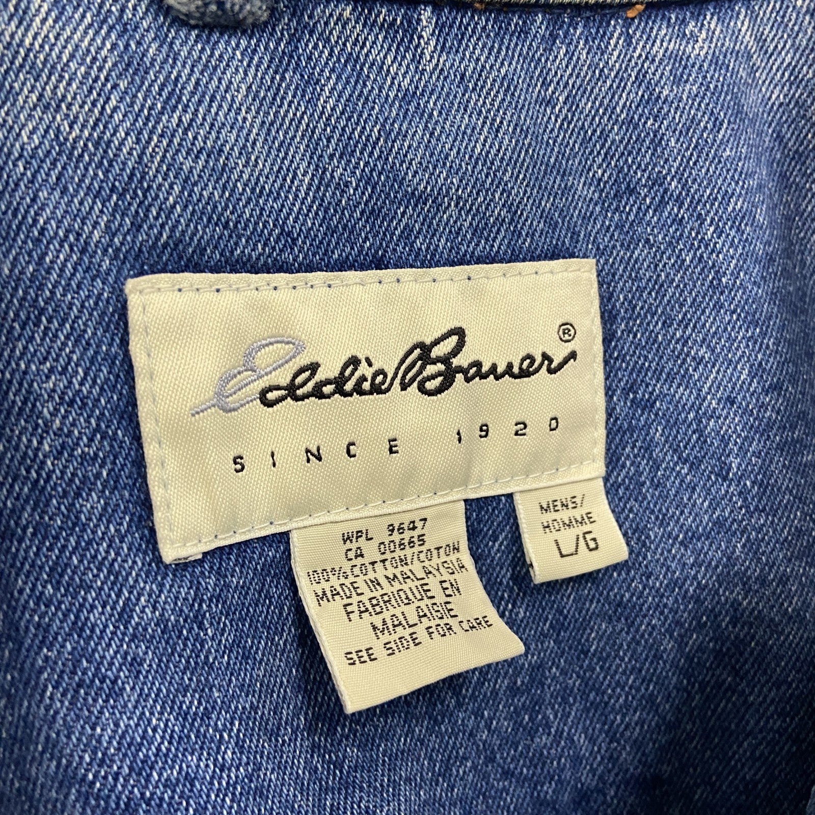 90s　Eddie Bauer　エディーバウアー　デニムジャケット/Gジャン　ヴィンテージ　白タグ　インディゴ　Lサイズ