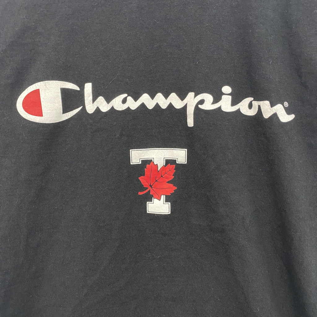 champion　チャンピオン　半袖プリントTシャツ　デカロゴ　刺繍ロゴ　クルーネック　黒　ブラック　Sサイズ