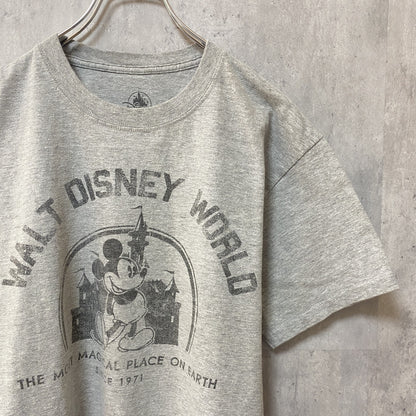 古着 used　Disney　ディズニー　半袖　プリントTシャツ　グレー　ミッキー　ロゴT　キャラクター　アメカジ　レトロ　クルーネック　