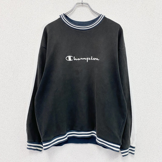 Champion　チャンピオン　スウェット/トレーナー　フェード　リブライン　刺繍ロゴ　現行　黒　ブラック　Mサイズ