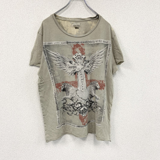 CRAFTED　半袖プリントTシャツ　十字架　ライオン　灰色　グレー　Lサイズ