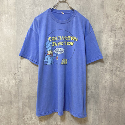 古着 used　半袖プリントTシャツ　青　水色　ブルー　キャラクター　アメカジ　レトロデザイン　クルーネック　XLサイズ