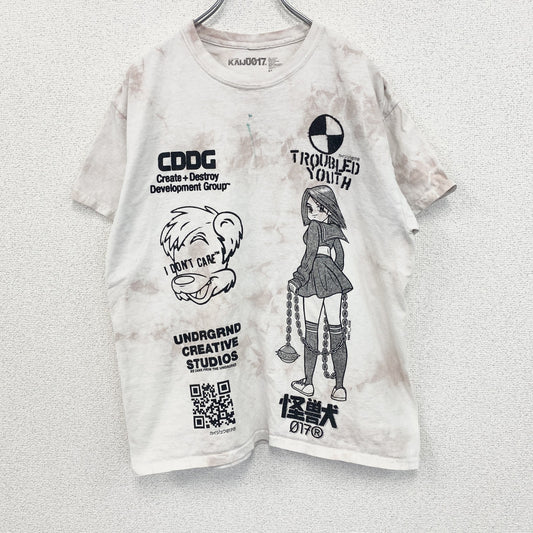古着 used　KAIJU017　半袖プリントTシャツ　カジュアルデザイン　怪獣　クルーネック　レトロ　Mサイズ