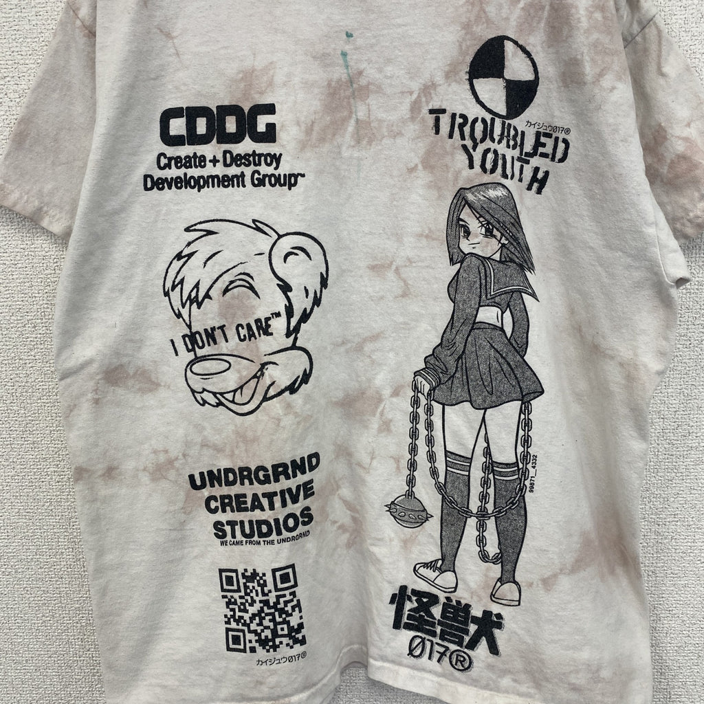 古着 used　KAIJU017　半袖プリントTシャツ　カジュアルデザイン　怪獣　クルーネック　レトロ　Mサイズ