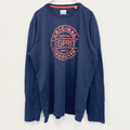 古着 used　ESUPRIT　長袖プリントTシャツ　クルーネック　カジュアルデザイン　ネイビー　レトロ　XXLサイズ
