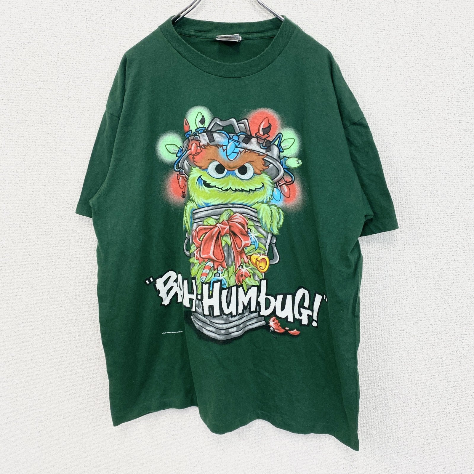 古着 used　90s　ONEITA　セサミストリート　半袖プリントTシャツ　オスカー　シングルステッチ　緑　グリーン　XLサイズ