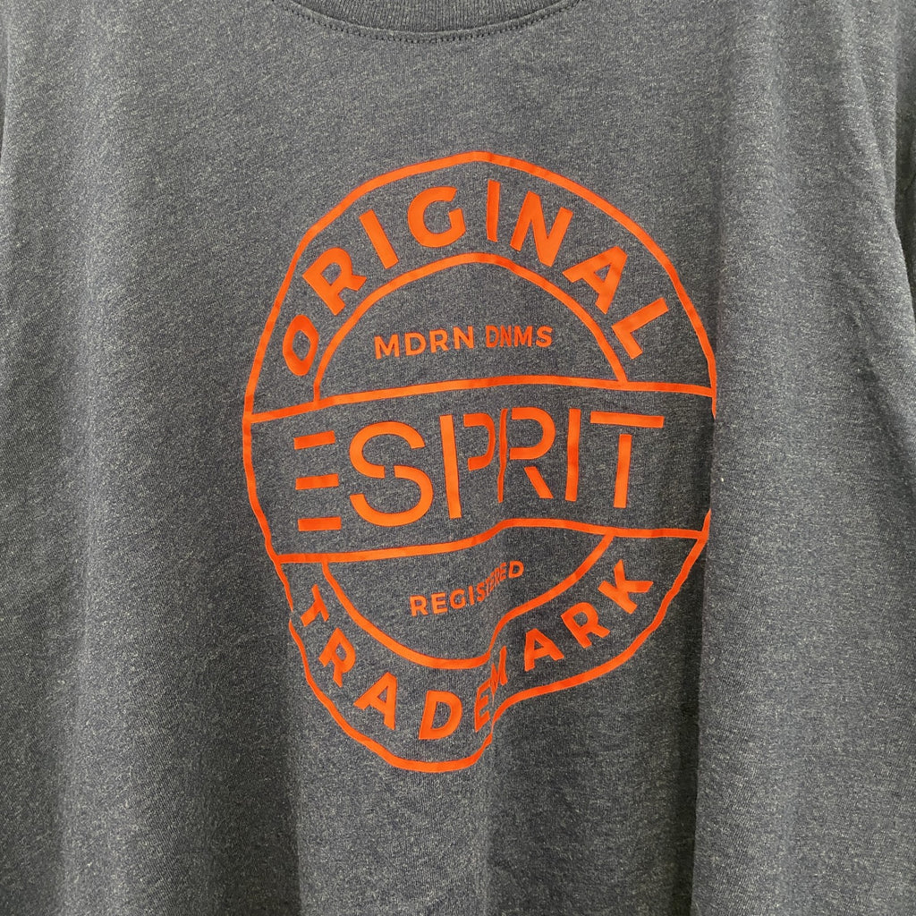 古着 used　ESUPRIT　長袖プリントTシャツ　クルーネック　カジュアルデザイン　ネイビー　レトロ　XXLサイズ