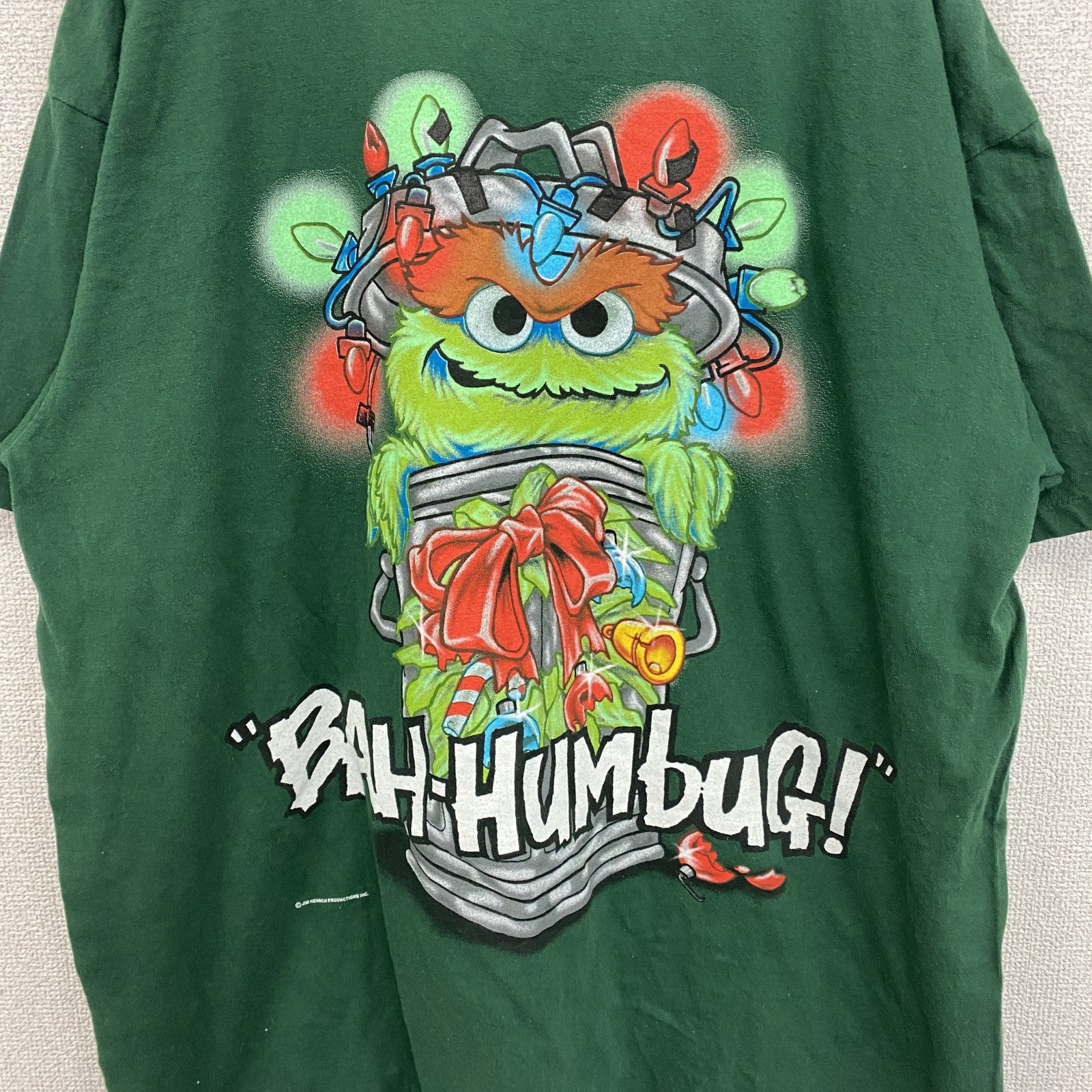 古着 used　90s　ONEITA　セサミストリート　半袖プリントTシャツ　オスカー　シングルステッチ　緑　グリーン　XLサイズ