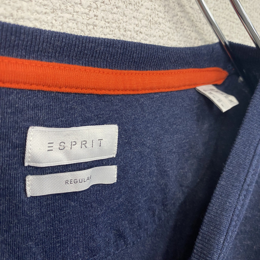 古着 used　ESUPRIT　長袖プリントTシャツ　クルーネック　カジュアルデザイン　ネイビー　レトロ　XXLサイズ
