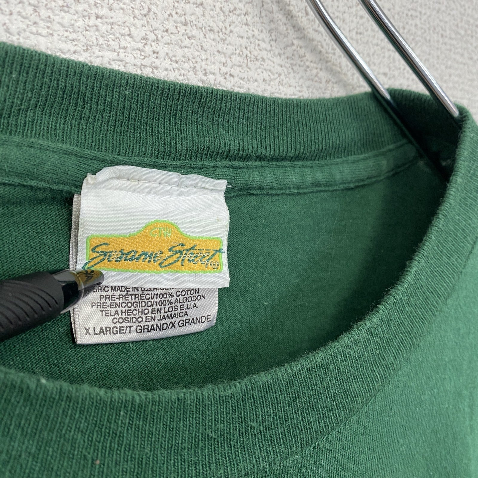 古着 used　90s　ONEITA　セサミストリート　半袖プリントTシャツ　オスカー　シングルステッチ　緑　グリーン　XLサイズ