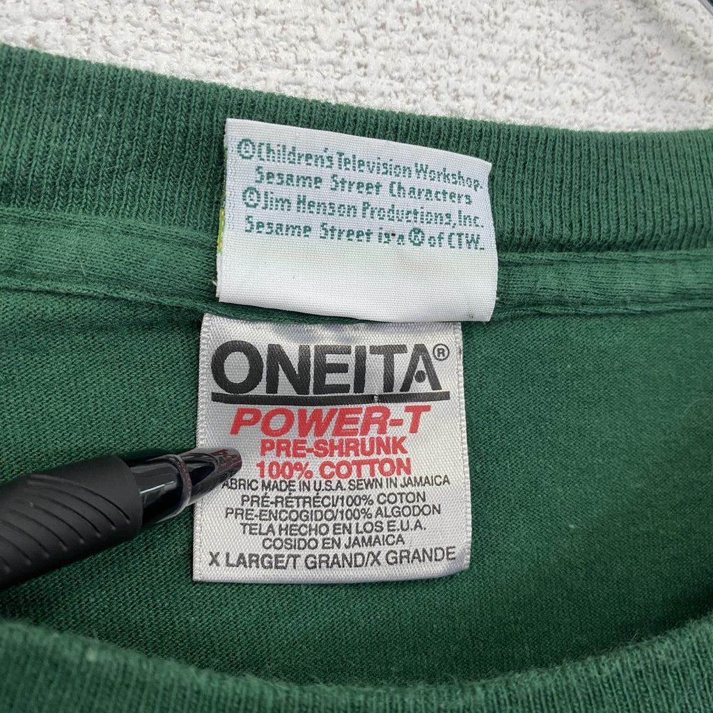 古着 used　90s　ONEITA　セサミストリート　半袖プリントTシャツ　オスカー　シングルステッチ　緑　グリーン　XLサイズ