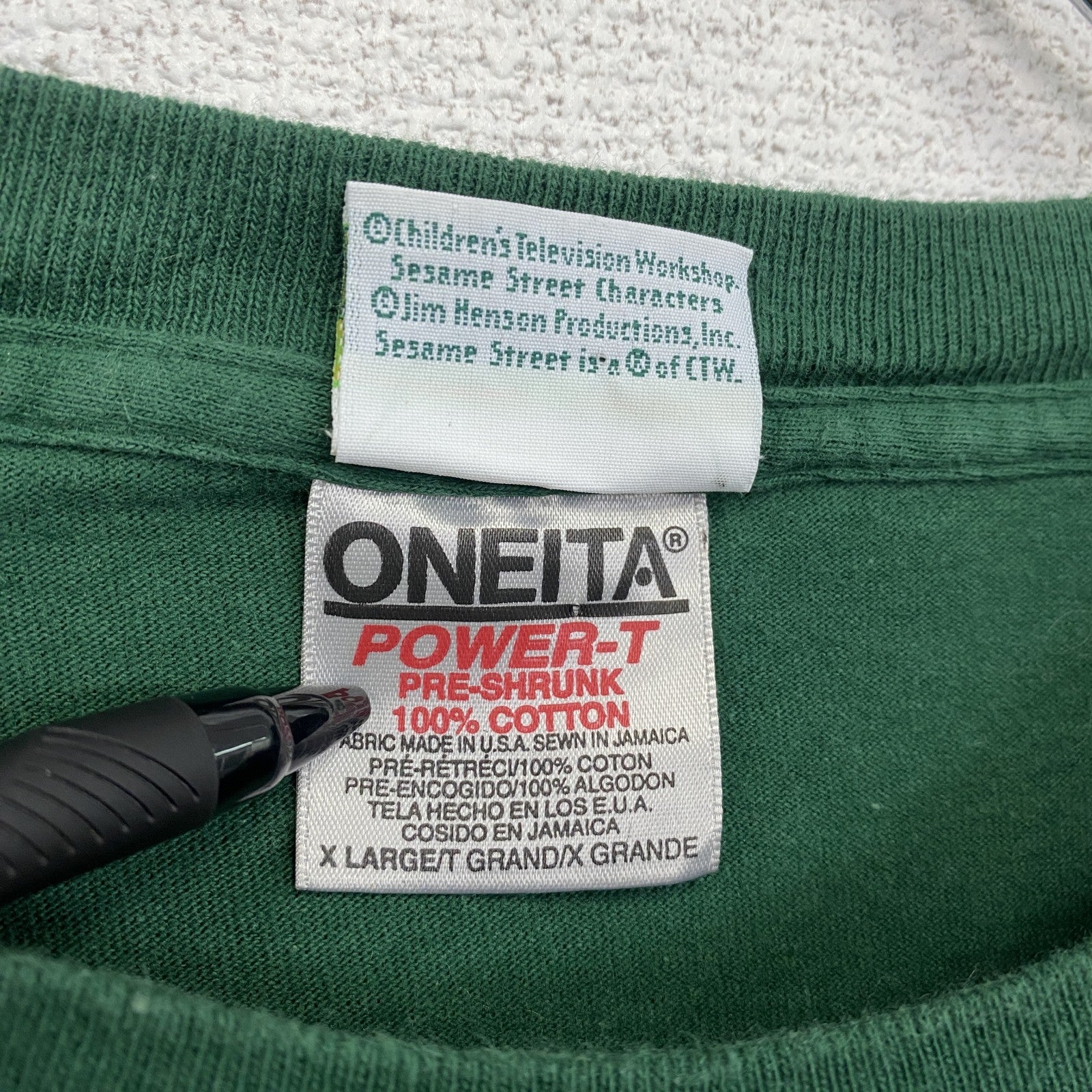 古着 used　90s　ONEITA　セサミストリート　半袖プリントTシャツ　オスカー　シングルステッチ　緑　グリーン　XLサイズ