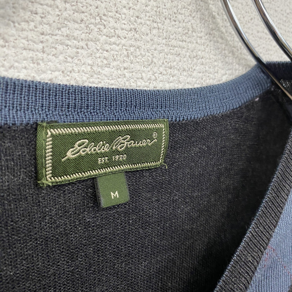 Eddie Bauer　エディーバウアー　メリノウールニットセーター　アーガイル柄　ダークグレー　Mサイズ