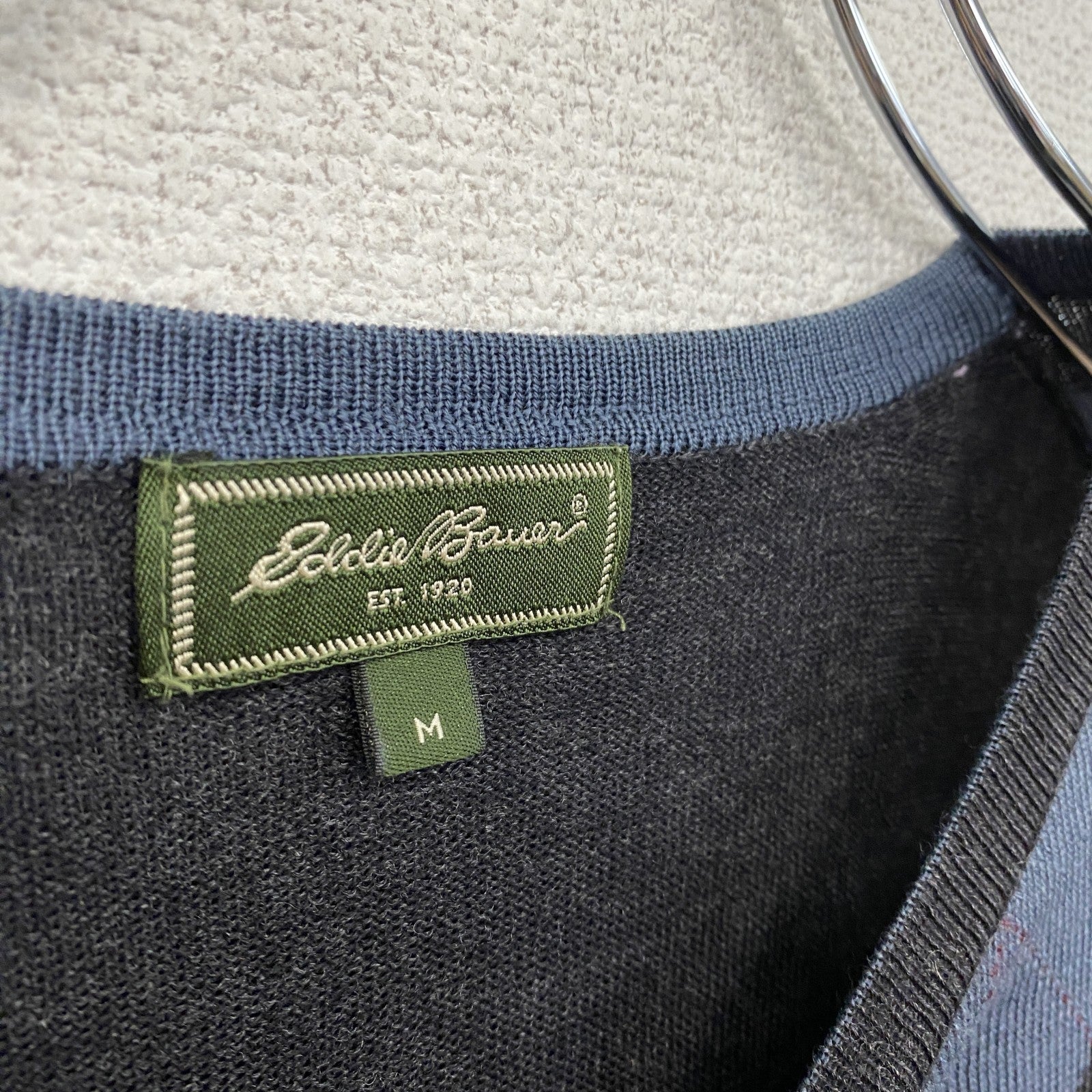 Eddie Bauer　エディーバウアー　メリノウールニットセーター　アーガイル柄　ダークグレー　Mサイズ
