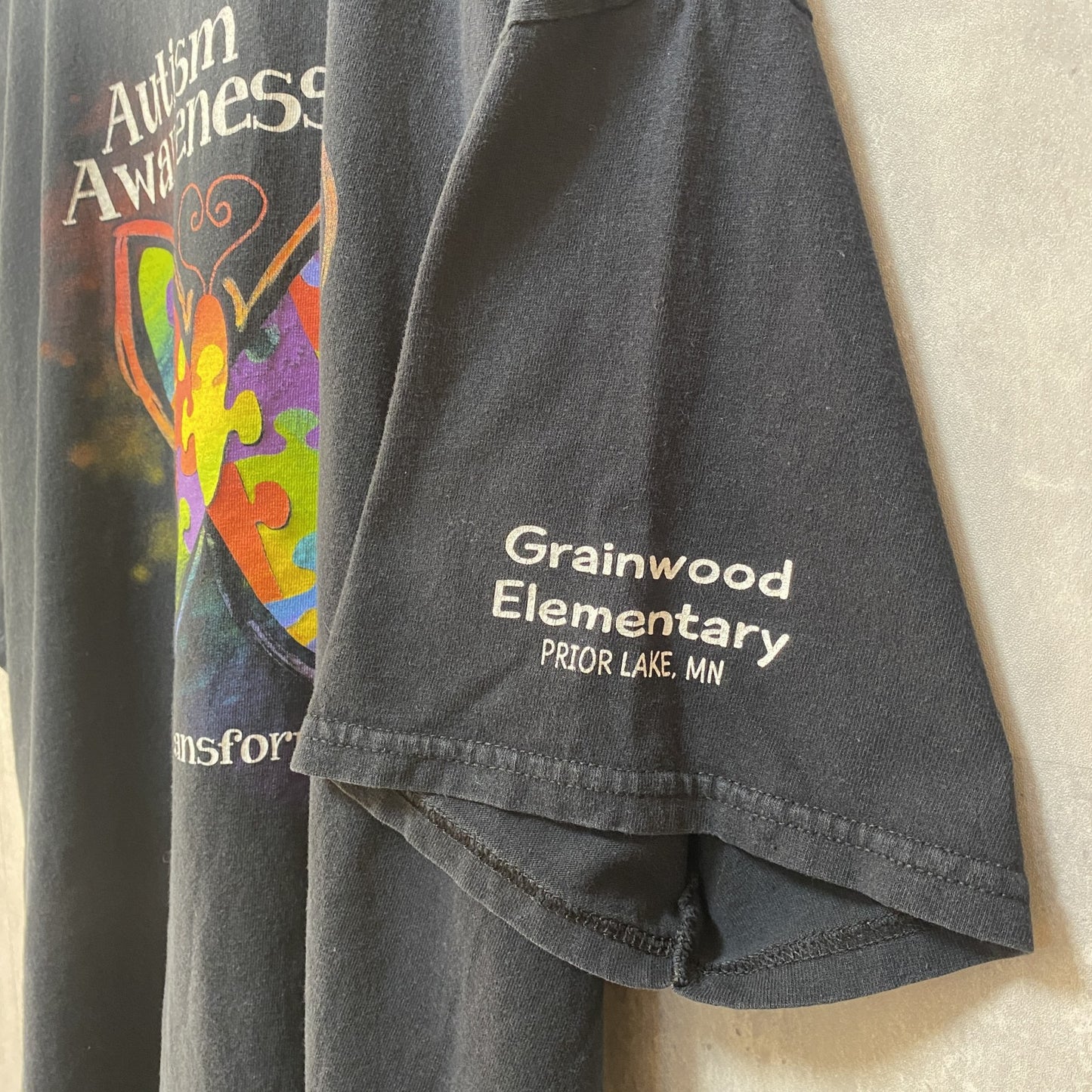 古着 used　GILDAN ギルダン　半袖プリントTシャツ　黒　ブラック　蝶　レインボー　レトロデザイン　クルーネック　XL