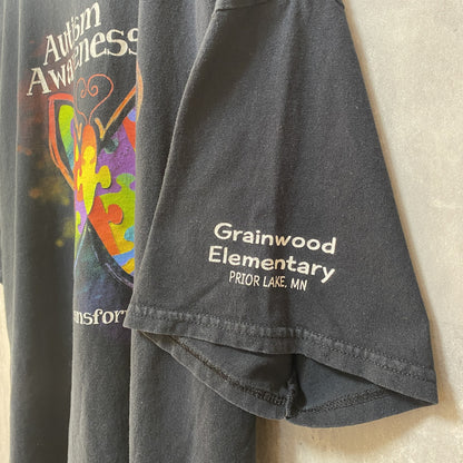 古着 used　GILDAN ギルダン　半袖プリントTシャツ　黒　ブラック　蝶　レインボー　レトロデザイン　クルーネック　XL