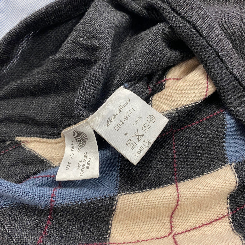 Eddie Bauer　エディーバウアー　メリノウールニットセーター　アーガイル柄　ダークグレー　Mサイズ