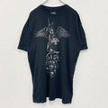 古着 used　BAKER　半袖プリントTシャツ　カジュアルデザイン　ドクロ　鎧　クルーネック　黒　XLサイズ