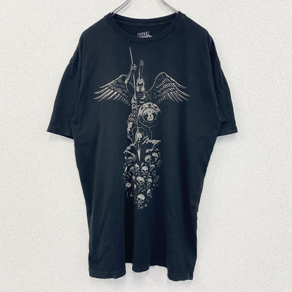 古着 used　BAKER　半袖プリントTシャツ　カジュアルデザイン　ドクロ　鎧　クルーネック　黒　XLサイズ
