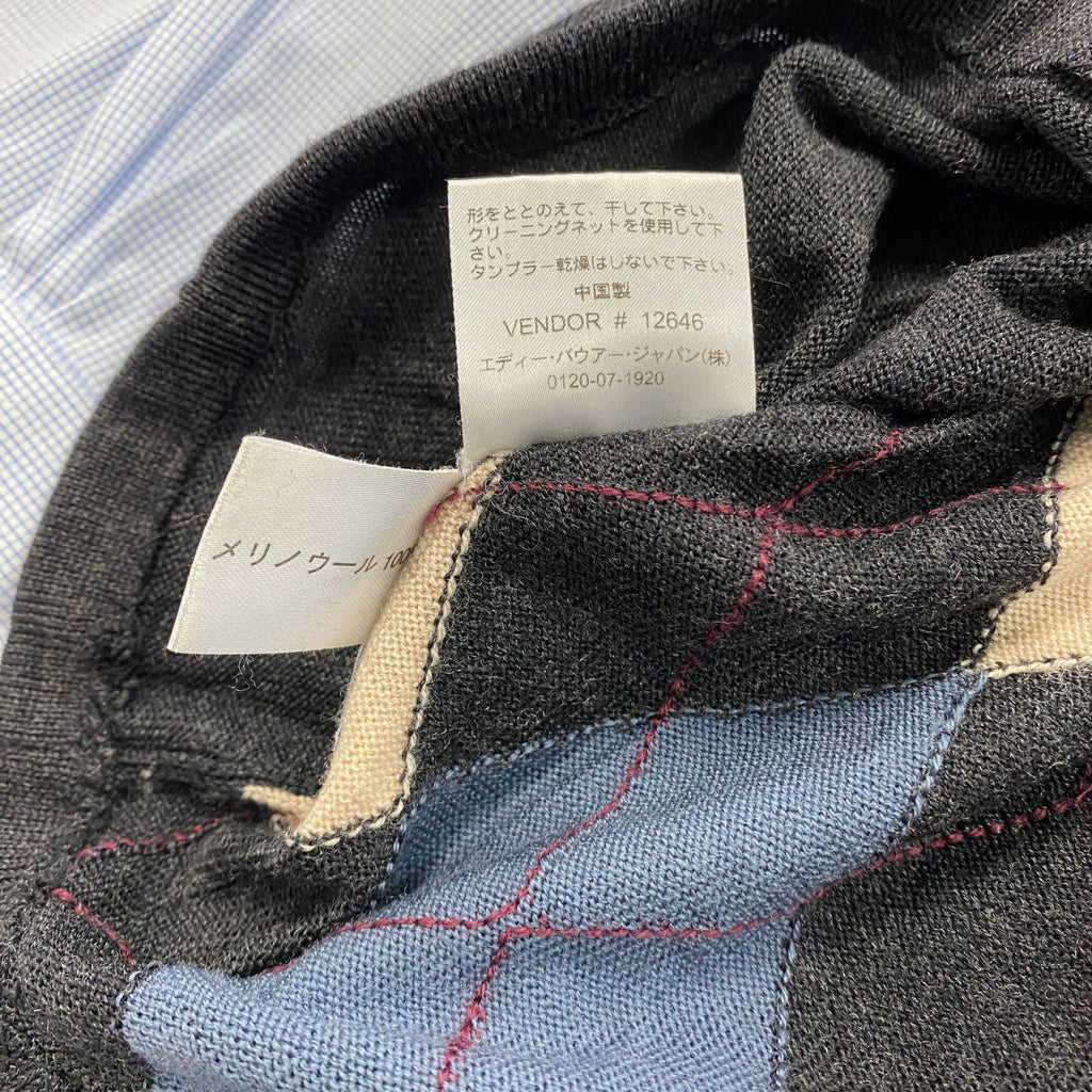 Eddie Bauer　エディーバウアー　メリノウールニットセーター　アーガイル柄　ダークグレー　Mサイズ